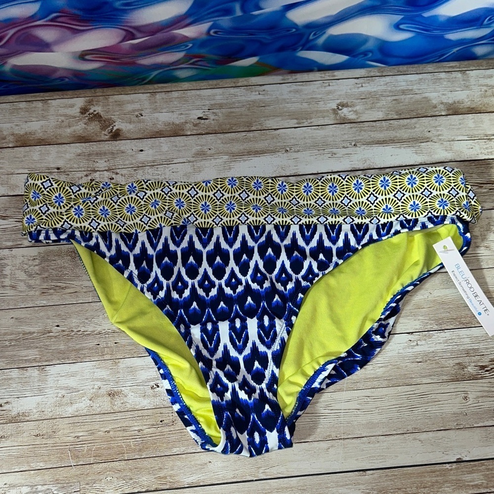 NWT Bleu Rod Beattie Bikini Bottom Size 14 Blue Yellow - Picture 2 of 5